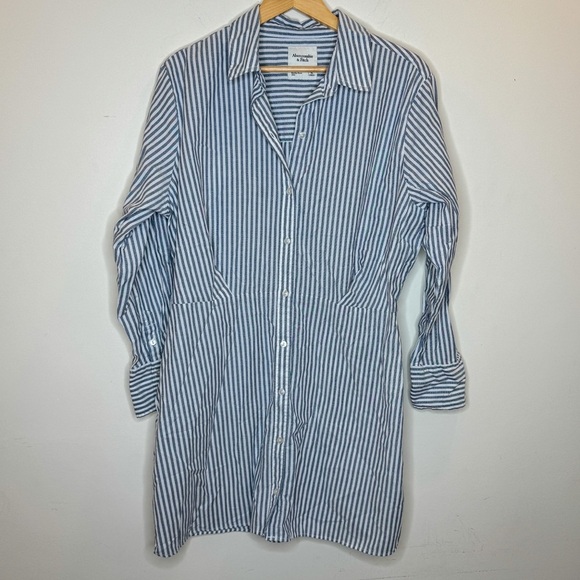 Abercrombie & Fitch Blue and White Casual Button Down Shirt Dress - Picture 2 of 7
